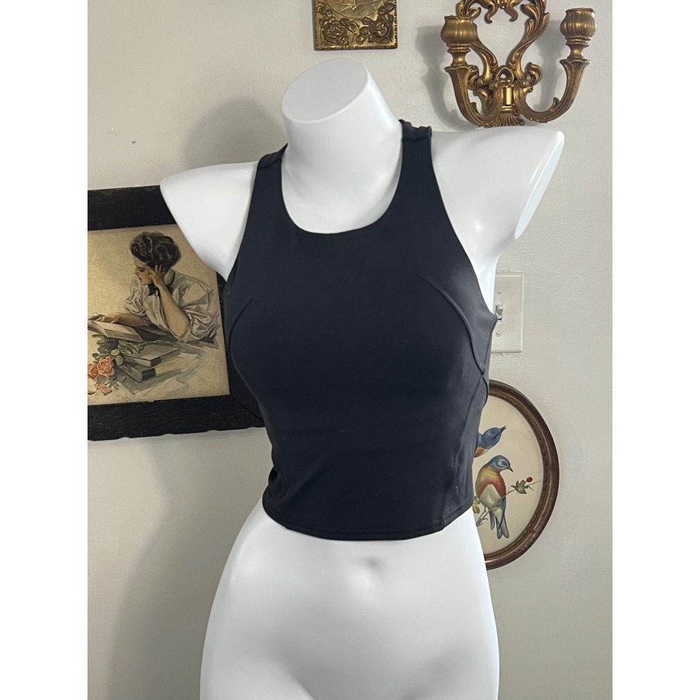 Lululemon Black Built-In Bra Racerback Athletic Crop Tank Top Size 4